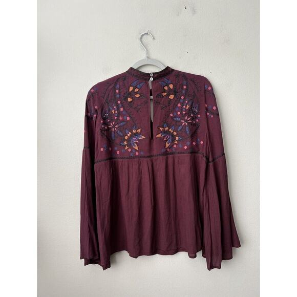 Parker Womens Boho Blouse Embroidered Flare Sleeves Purple High Neck Size M - Picture 5 of 12